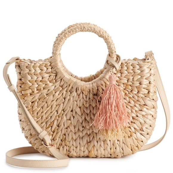 LC Lauren Conrad Handbags - New! Small Half Moon Straw Tote Boho Crossbody Bag